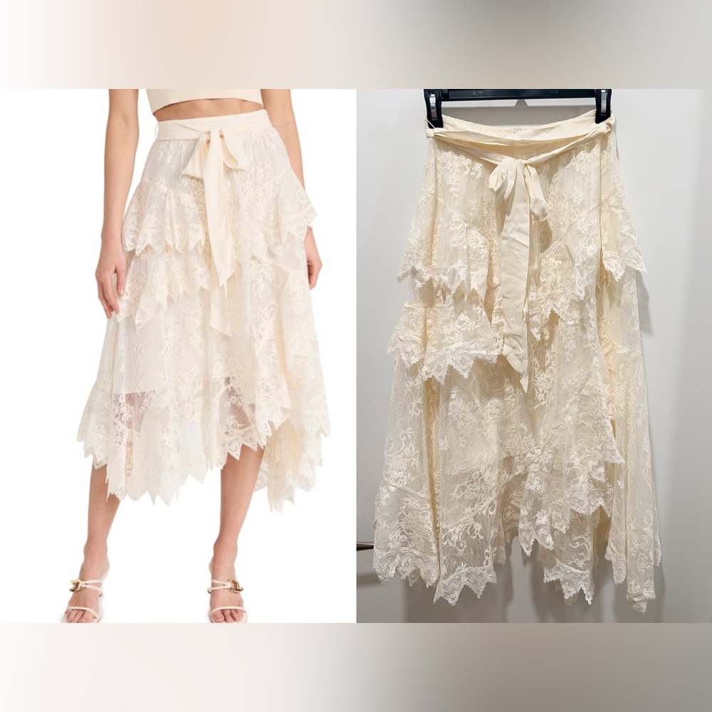 NWT AU0 Zimmermann Lace Asymmetric Midi-Skirt